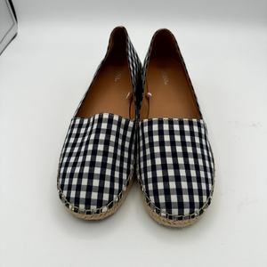Merona Sonya Slip On Espadrille Ballet Flat Shoes Size 8 Blue White Plaid Wedge